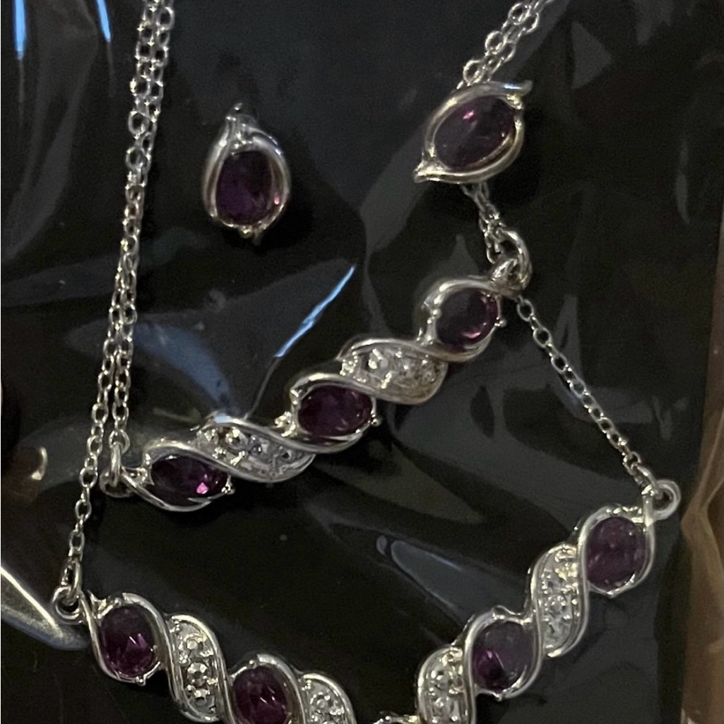 SilverTone Purple Stone Necklace And Earring Set